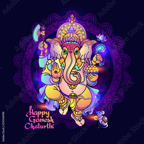 Hindu God Ganesha. Hand drawn Vector illustration.