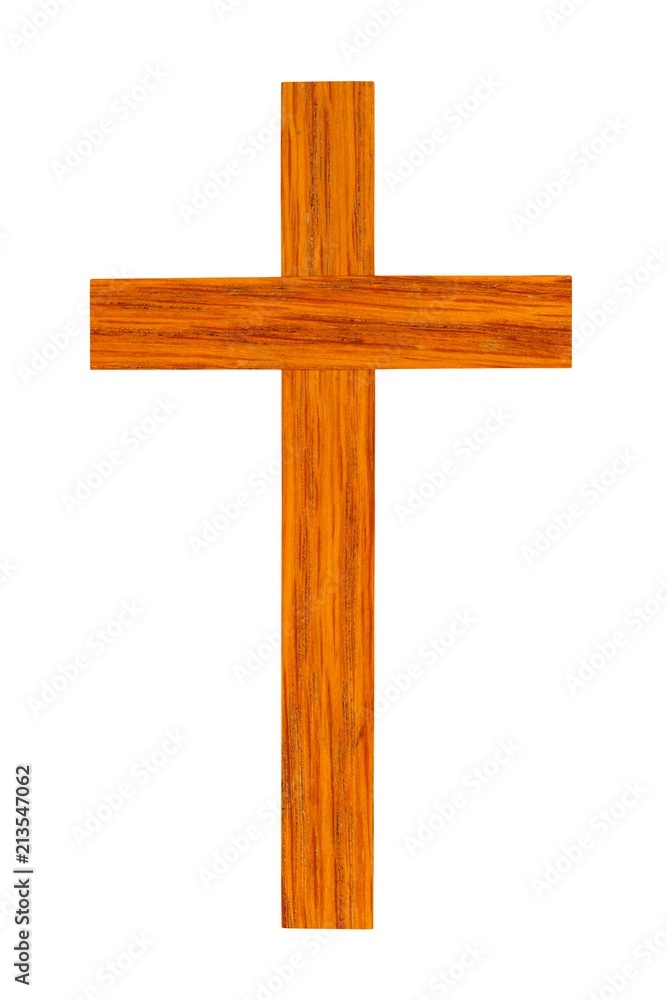 Wooden cross on white