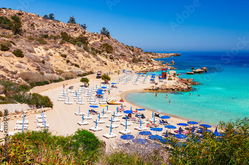 Beautiful landscape near of Nissi beach and Cavo Greco in Ayia Napa, Cyprus island, Mediterranean Sea. Amazing blue green sea and sunny day. photo