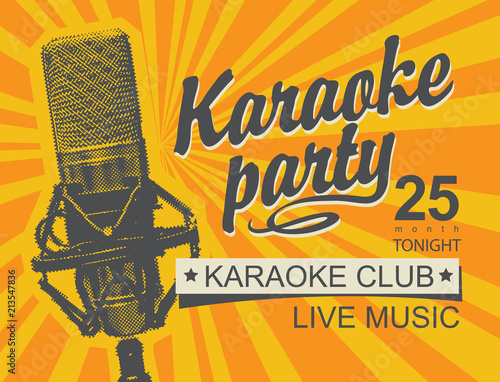 vector banner for inscription karaoke party and microphone