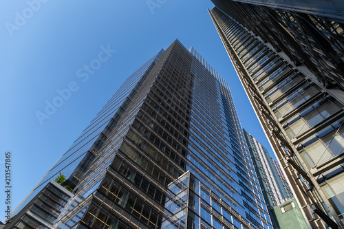 New York City / USA - JUL 13 2018: Looking up view of The New York Times Building in midtown Manhattan