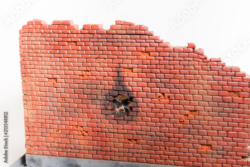 Red brick wall of diorama without people