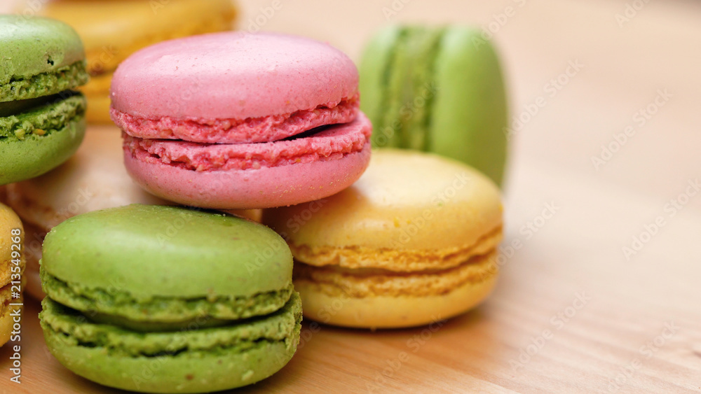 Macro close up of colourful macaron cookies. Macro close up of colourful macaron cookies.