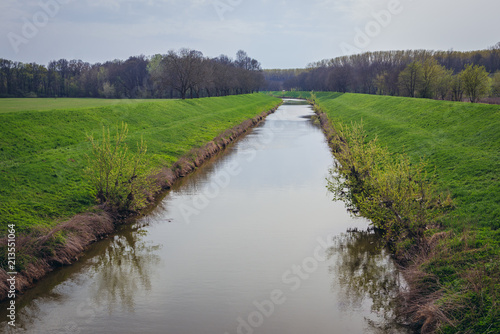 Water canal of Morava River near Bzenec, small town in historical Moravia region, Czech Republic