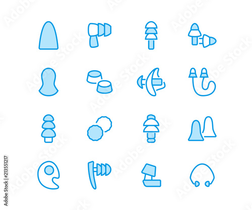 Earplugs flat line icons. Healthy sleep without snore, ear safety illustrations. Thin signs for medical store. Pixel perfect 48x48. Editable Strokes.