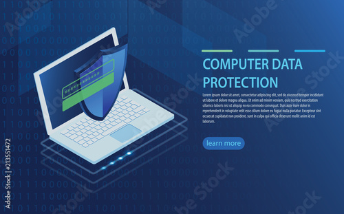 Open laptop with authorization form on screen, personal data protection