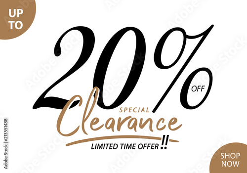 Vol. 5.3 Clearance Sale 20 percent heading design for banner or poster. Sale and Discounts Concept.