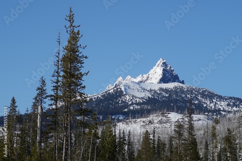 Fototapeta Naklejka Na Ścianę i Meble -  Stunning Mt. Washington with its jagged peak all covered in fresh snow on a sunny day 