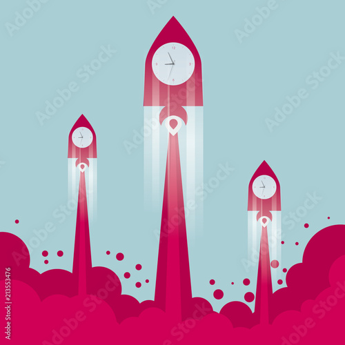 Big creative concept design, rocket launch. The background is blue.