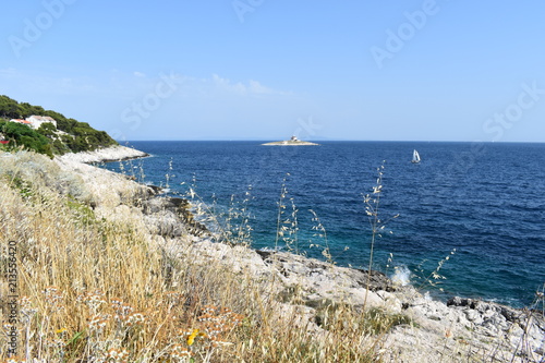 Picturesque view over the Croatian coastline and the Adriatic sea, island of Hvar, Croatia, June, 2018
