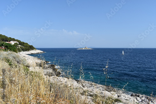 Beautiful View over the Croatian Coastline at the Adriatic Sea, island of Hvar, Croatia, June, 2018