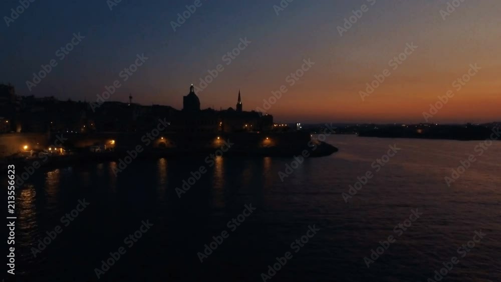 Static Aerial view in La Valletta at night Static Aerial view in La Valletta at night