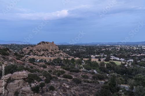 Dusk view of Stoney Point Park and the San Fernando Valley in Los Angeles, California.