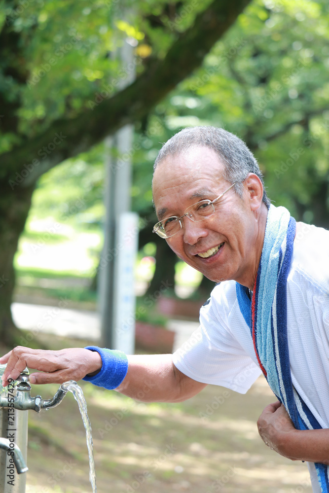 夏の公園の水道 シニア 夏の公園の水道 シニア
