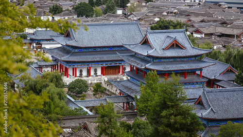 Aerial Views of Mufu Palace in the Old Town of Lijiang, China