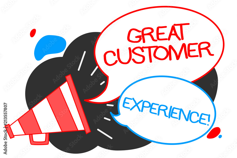 Text sign showing Great Customer Experience. Conceptual photo responding to clients with friendly helpful way Megaphone loudspeaker speech bubbles important message speaking out loud.