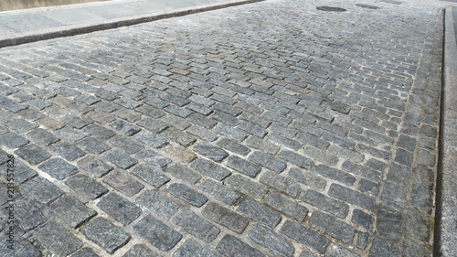 Photography cobble brick street perspective view