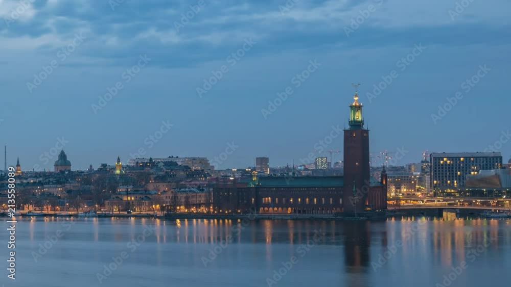 Stockholm city skyline day to night time lapse at Stockholm City Hall, Stockholm Sweden 4K Time Lapse Stockholm city skyline day to night time lapse at Stockholm City Hall, Stockholm Sweden 4K Time Lapse