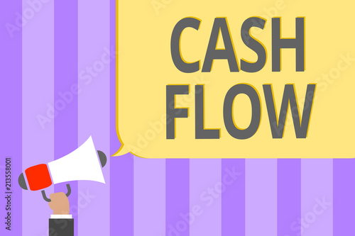 Text sign showing Cash Flow. Conceptual photo Movement of the money in and out affecting the liquidity Megaphone loudspeaker loud screaming scream idea talk talking speech listen. photo