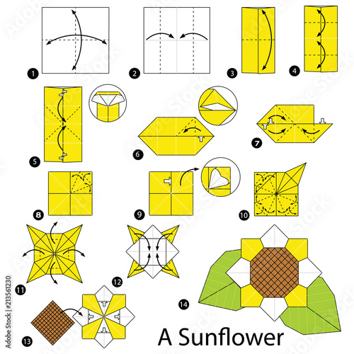 step by step instructions how to make origami A Sunflower