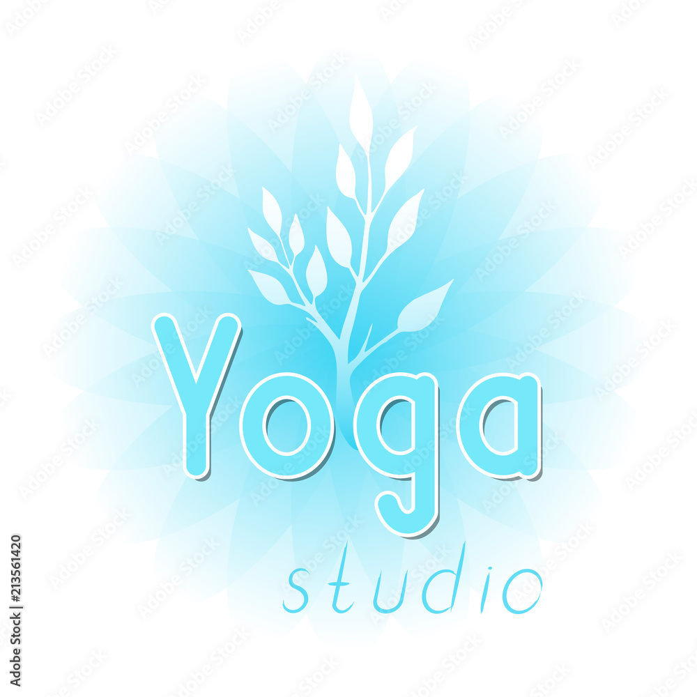 Obraz premium Yoga studio inscription on decorative backgrounds with floral pattern. Hand drawn lettering. Vector illustration.