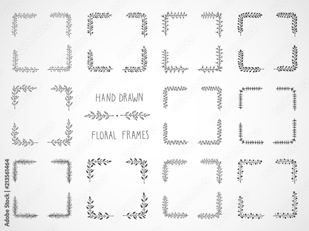 Floral hand drawn rectangular frames.