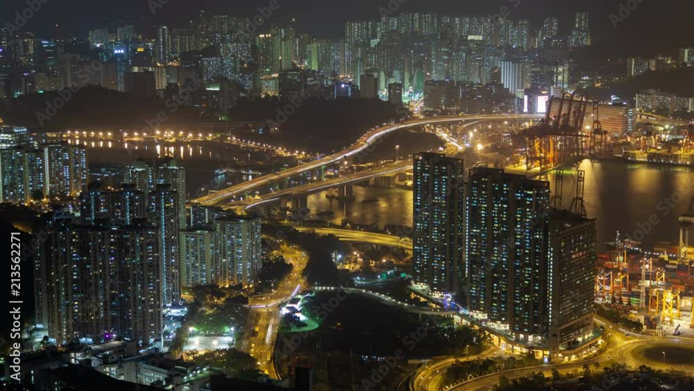 Night time lapse panorama to the residential and port area of Hong Kong Night time lapse panorama to the residential and port area of Hong Kong