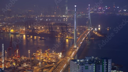 Wallpaper Mural Hong Kong Cityscape of the port with Stonecutters Bridge time lapse Torontodigital.ca