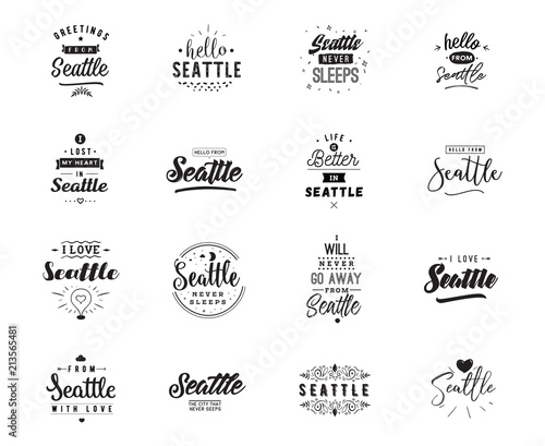 Greeting cards, vector design. Isolated logos. Typography set.