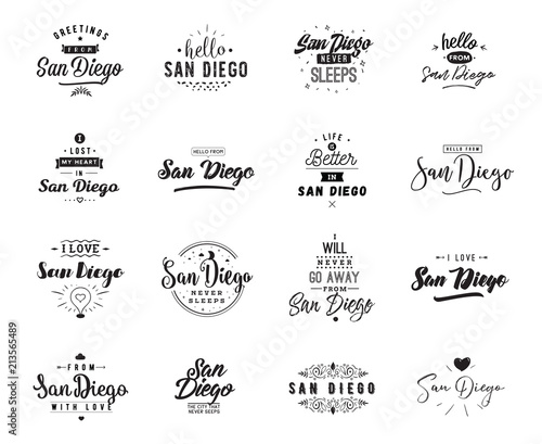 Greeting cards, vector design. Isolated logos. Typography set.