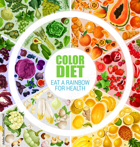 Fruits and vegetables color diet poster vector