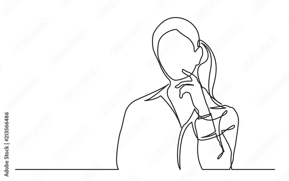 continuous line drawing of young woman thinking continuous line drawing of young woman thinking