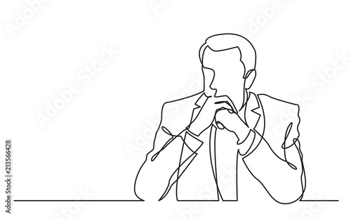 continuous line drawing of seriously thinking man