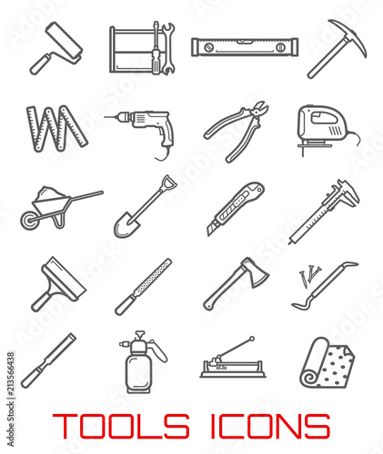 Tools for repairing and building  line art icons