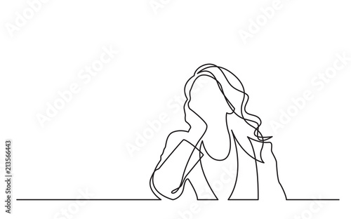 continuous line drawing of sitting woman in dreamy mood