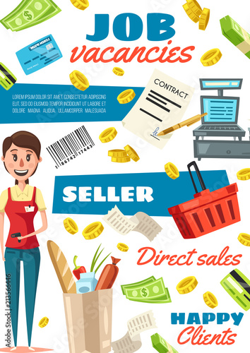 Recruitment of sellers in shop, hiring poster