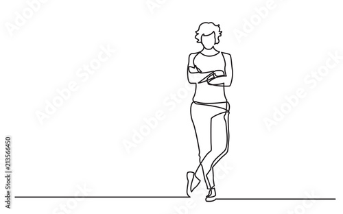 continuous line drawing of standing confident woman with crossed arms