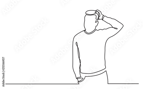 continuous line drawing of standing man in difficult situation