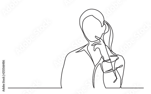 continuous line drawing of young woman thinking
