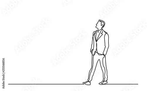 continuous line drawing of standing businessman dreaming