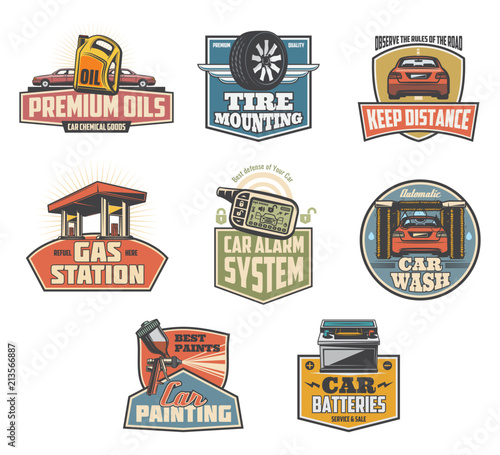 Car maintenance and services icons and symbols