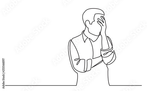 continuous line drawing of upset man in trouble