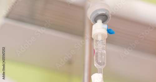 Saline drip to the patient in hospital