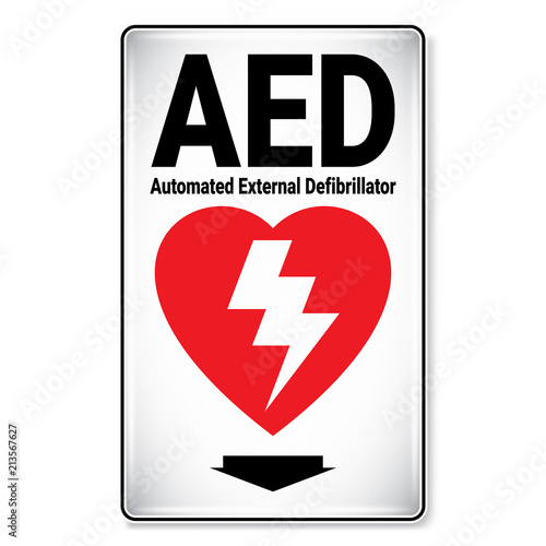 Vector and illustration graphic style, AED Automated External Defibrillator Symbol,label icon on white background, Attracting attention Security First sign, Idea for presentation EPS 10.