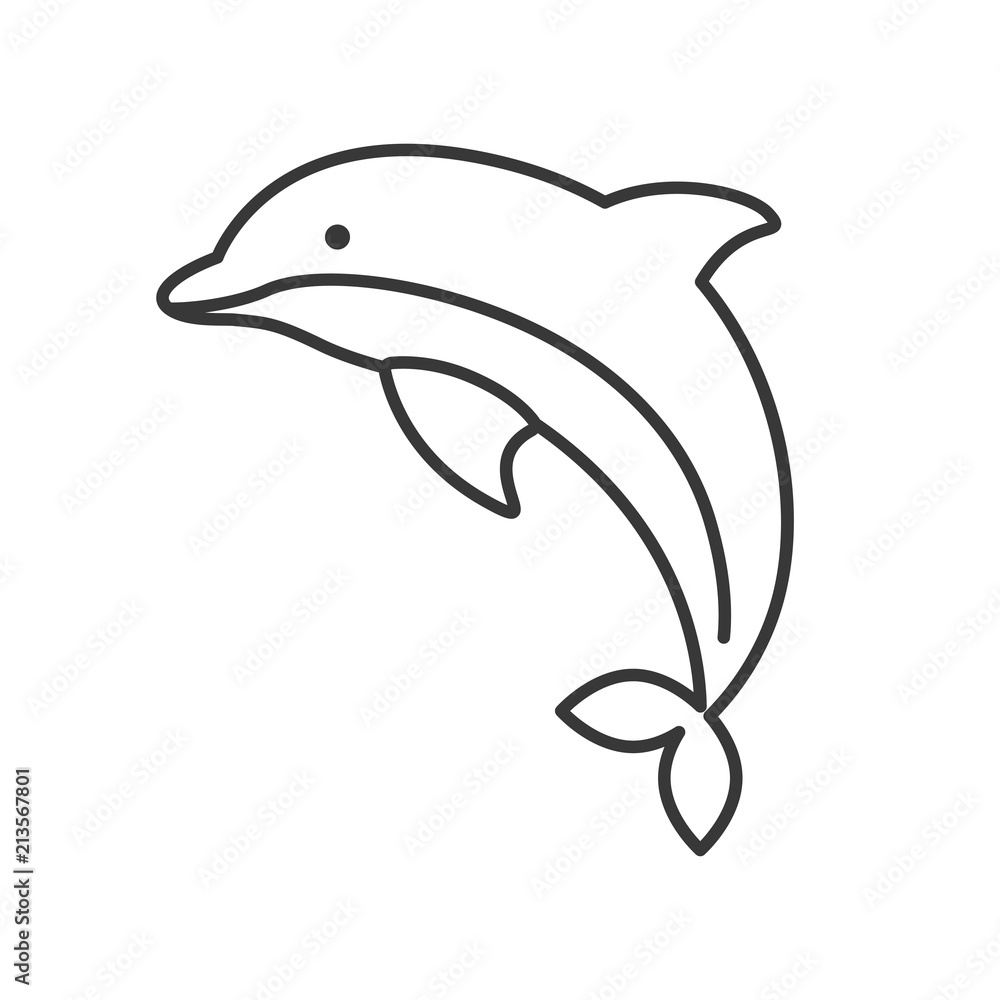 Fototapeta premium Dolphin icon, set of ocean life, line design vector