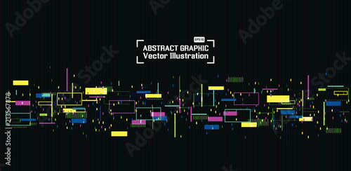 Abstract colorful Noise glitch signal background, Data flow bug and damage, Geometric chaos banner. Vector illustration