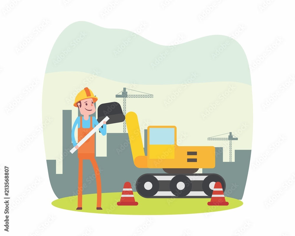 funny builder contractor handyman foreman engineer repairman labor workman worker construction site cartoon character