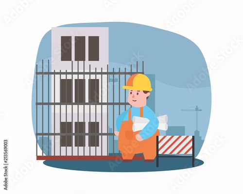 funny builder contractor handyman foreman engineer repairman labor workman worker construction site cartoon character