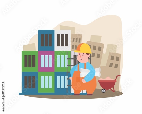 funny builder contractor handyman foreman engineer repairman labor workman worker construction site cartoon character