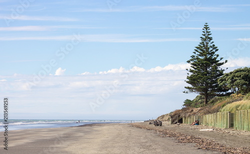  Landscape view of Raumati Beach on the Kapiti Coast of New Zealand looking north.